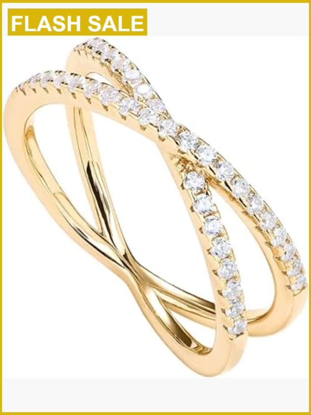 14K Gold Plated Criss Cross Ring with Cubic Zirconia Sparkle